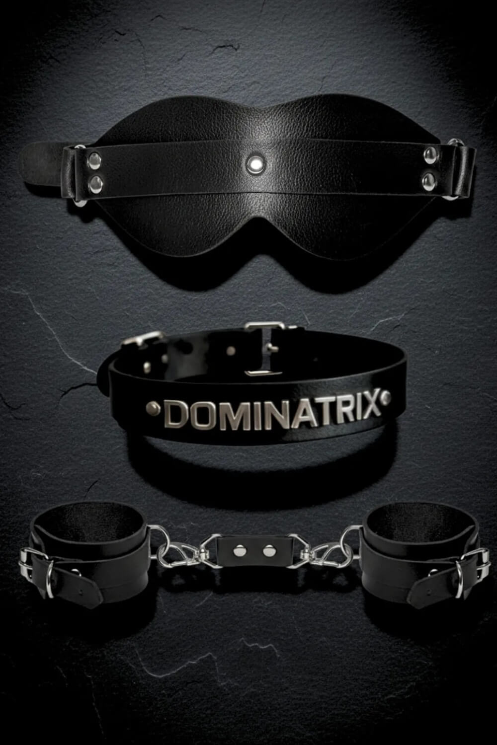 Kit Choker Dominatrix, Braceletes e Tapa-Olhos Creta