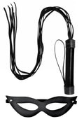 Kit Dominatrixxx com Flogger longo e máscara preta anatômica - Acessórios Sensoriais