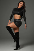 Dominatrix Cropped Top, Zipper Skirt, and Thong Set